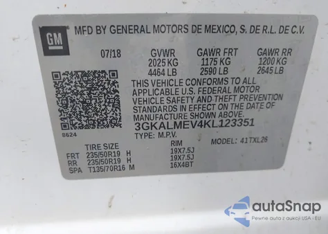 2019 GMC Terrain Sle из США, поврежденный, VIN 3GKALMEV4KL123351